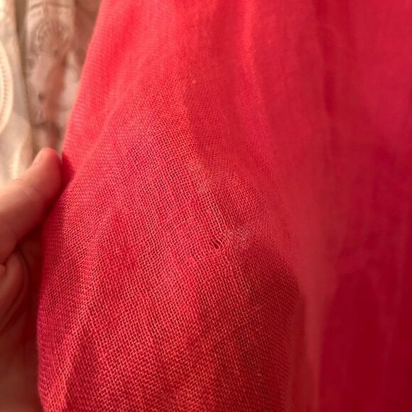 Sundance Women’s Size XL Pink/Orange Coral 100% Linen Midi Dress w/ Pockets - Picture 12 of 14